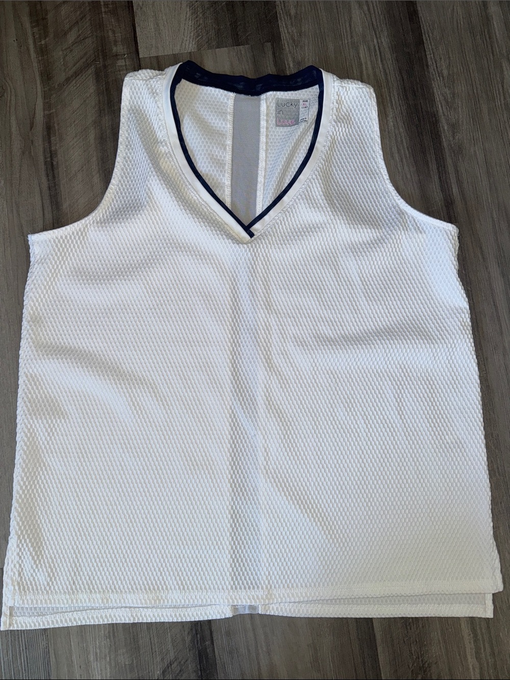 Lucky in Love XL 16 white sleeveless shirt top tennis lightweight mesh womens